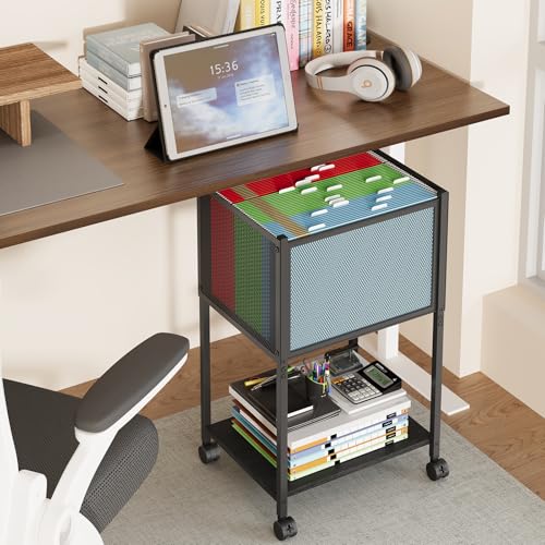 Sbanmao Letter/Legal Rolling File Cart, Narrow Mobile File Cabinet with Wheels Hanging Files, Metal Hanging File Folder Cart File Organizer Under Desk Storage for Home Office, Black - color: Black, size: 12.7"D x 15.7"W x 26.2"H