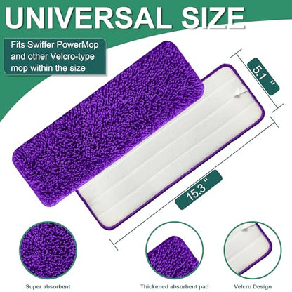 Aifacay Reusable Mop Pad for Swiffer PowerMop, 4 Pack Mop Refill Pads for Swiffer PowerMop Refills Multi-Surface Pads 15" Microfiber Spray Floor Mops Replacements Pad Washable-Purple - color: 4 Pack：purple