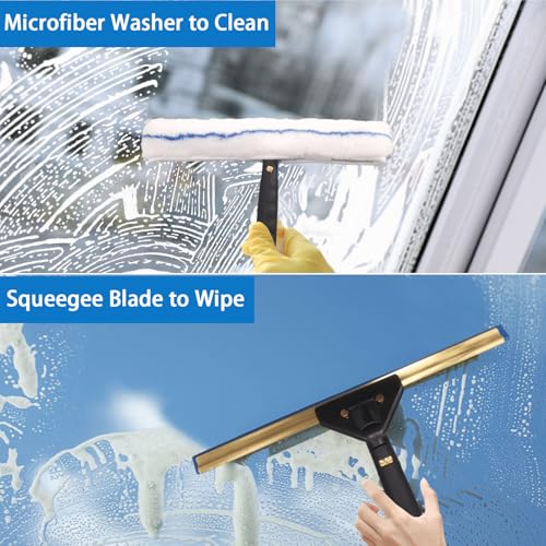 Window Cleaning Kit with Storage Bucket,Window Washing Kit with 4.13Ft Extension Pole,Scrubber,Spray Bottle,Duster Cloth,Squeegee with Rotating Head,Professional Window Cleaning Squeegee Kit