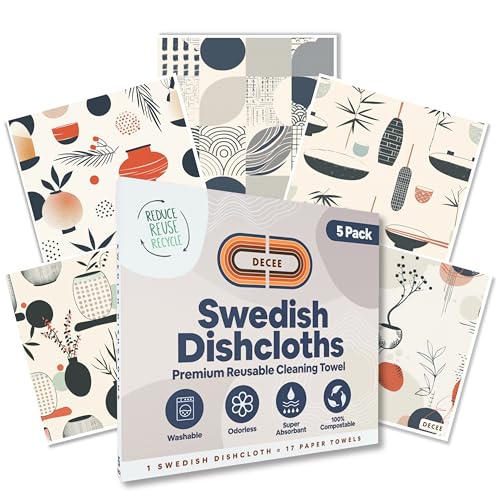 DECEE Swedish dishcloths (Pottery) 5-Pack, Reusable, Washable Cellulose Cotton Kitchen Cloths,Replace Paper Towels, Sponges, Dish Rags - color: Pottery