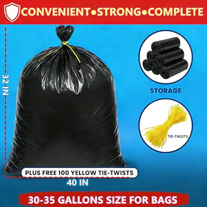 33 Gallon Trash Bags, Heavy Duty Garbage Bags 110 Count 1.7 MIL, 32" x 40" Large Black Can Liner 30 31 32 Gallon Can Liners Plastic Bolsas para basura For Home Commercial Construction Outdoor Yard - size: 1 Count (Pack of 110)