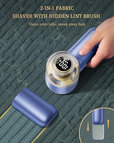 Fabric Shaver with Lint Brush, Large Lint Shaver with Digital Display, 3-Speeds Lint Remover with 6-Leaf Blades, Electric Sweater Shaver to Remove Pilling for Clothes, Furniture - color: Blue
