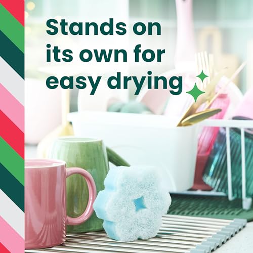 Scotch-Brite Snowflake Non Scratch Scrub Sponge for Cleaning Around the Home, Bathroom & More, Two-Sided Dish Sponge, Multi-Surface Safe, Best for Nonstick Pots and Pans, 1 Pack