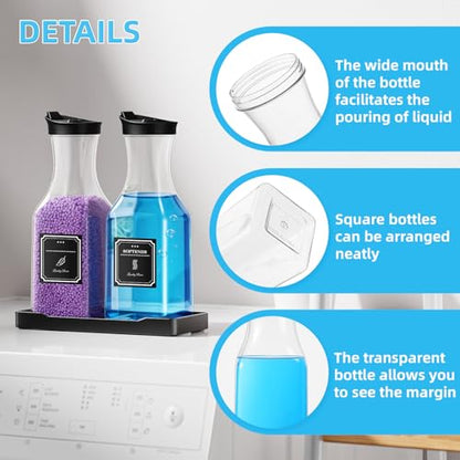 Laundry Detergent Dispenser,Laundry Soap Dispenser,Liquid Laundry Detergent Container,35OZ Fabric Softener Dispenser with Tray, Laundry Room Organization,Extra 4 Labels,Black - color: Black