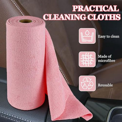 wuyaoyao 50PCS Microfiber Cleaning Cloth Roll, 10"×10" Tear Away Microfiber Towels, Reusable Washable Cloth Paper Towels, Multi-Purpose Cleaning Rags for Car Home Kitchen Garage Shop (Pink) - color: Pink