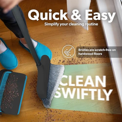 BLACK+DECKER Butler Broom & Dustpan Set - Short Handle, Stand-Up Design - Lightweight, Space-Saving Combo for Kitchen, Living Room, Bathroom, Lobby Floors - Home Cleaning Essential, Black/Blue - size: Black Butler Broom & Dustpan