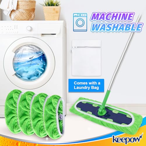 KEEPOW Reusable Mop Refill Pads Replacement Compatible with Swiffer XL, XL Wet Refills for Hardwood Floor Cleaning,4 Pack - color: Green, 4 Pack