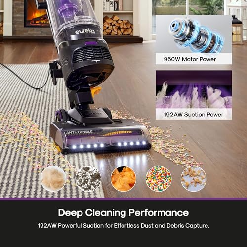 Eureka FlexReach Powerful Upright Vacuum Cleaner for Carpet and Hard Floor, Lift-Up Vacuum with Large Dust Cup, Anti-Tangle, NEU651PL, Purple - size: NEU651PL
