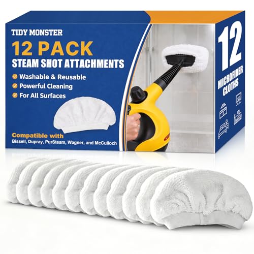 Tidy Monster 12 Pack Microfiber Cloth Covers, Washable Steam Cleaner Accessories Compatible with Bissell Steam Shot 39N7A/39N7V, McCulloch, PurSteam, Wagner & Dupray - color: 12 Pack White