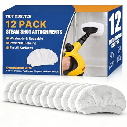 Tidy Monster 12 Pack Microfiber Cloth Covers, Washable Steam Cleaner Accessories Compatible with Bissell Steam Shot 39N7A/39N7V, McCulloch, PurSteam, Wagner & Dupray - color: 12 Pack White