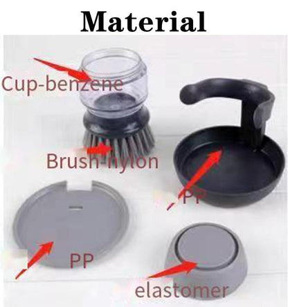 Automatic Liquid-Adding Kitchen Cleaning Dish Brush with Soap Dispenser, Dishwashing Kitchen Scrub Brushes Dish Scrubber with Holder Drip Tray, for Cleaning Pan, Pot, Sink