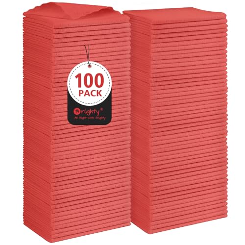 Orighty Cleaning Cloths, Shop Towels 100 Pack, Shop Rags Reusable, Microfiber Cleaning Rags Bulk for Cars, Multi-Purpose Lint Free Towels for Automotive, Mechanic, Kitchen, 11.5’’ x 11.5’’, Red - color: Red, size: Pack of 100