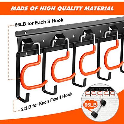 TVKB 17'' All Metal Garden Tool Organizer Adjustable Garage Tool Organizer Wall Mount Garage Organizers and Storage with Heavy Duty Hooks Tool Hangers for Garage Wall, Shed, Garden - size: 17inch