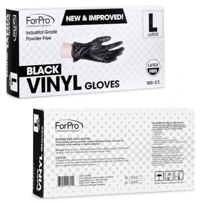 ForPro Disposable Vinyl Gloves, Industrial Grade, Powder & Latex Free, Non-Sterile, Food Safe, 2.75 Mil Palm, 3.9 Mil Fingers - color: Black, size: Large (Pack of 100)