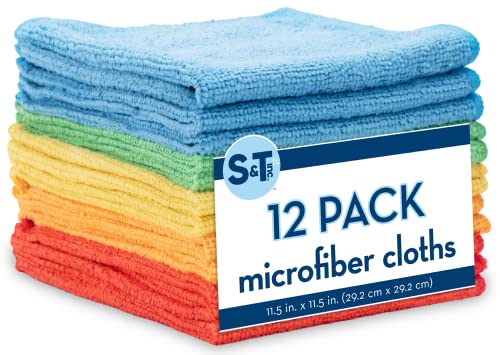 S&T INC. Microfiber Cleaning Cloth, Bulk Microfiber Towel for Home, Reusable and Lint Free Cloth Towels for Car, Assorted Colors, 11.5 Inch x 11.5 Inch, 12 Pack - size: 12 Pack