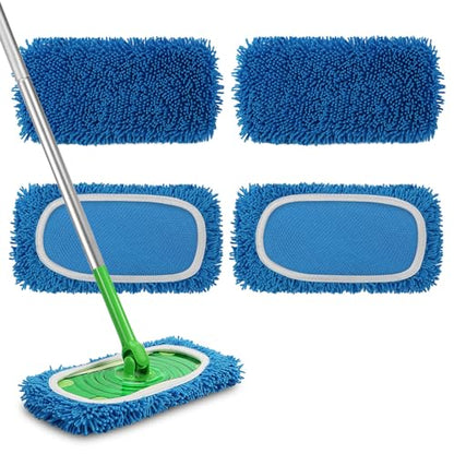 Set of 4 Reusable Microfiber Mop Pads Compatible with Swiffer Sweeper, Dry Sweeping Cloths, Washable Wet Mopping Cloth Refills for Floor Cleaning (Mop is Not Included) (4 Pack, Blue) - color: Blue