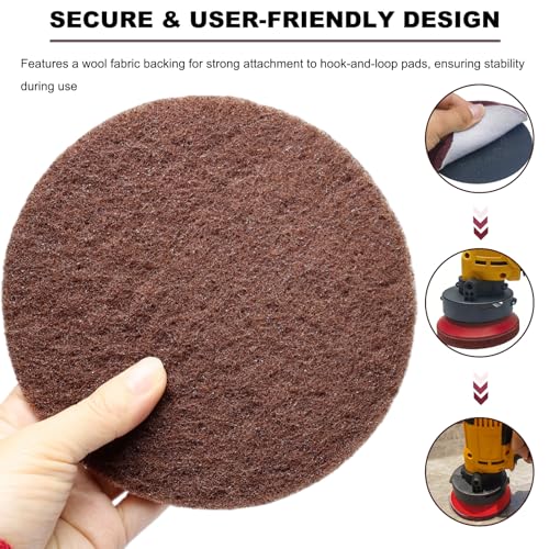 10 Pack 6 Inch 120 Grit Multipurpose Brown Scrubber Scouring Pads Flocking Scuff Pads -Hoop and Loop Scuff Pads Conditioning Discs Polishing Pad for Furniture Automotive Cleaning, Rust Removal - style: 120 Grit