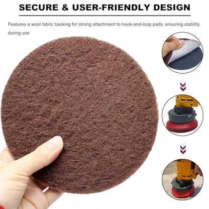 10 Pack 6 Inch 120 Grit Multipurpose Brown Scrubber Scouring Pads Flocking Scuff Pads -Hoop and Loop Scuff Pads Conditioning Discs Polishing Pad for Furniture Automotive Cleaning, Rust Removal - style: 120 Grit