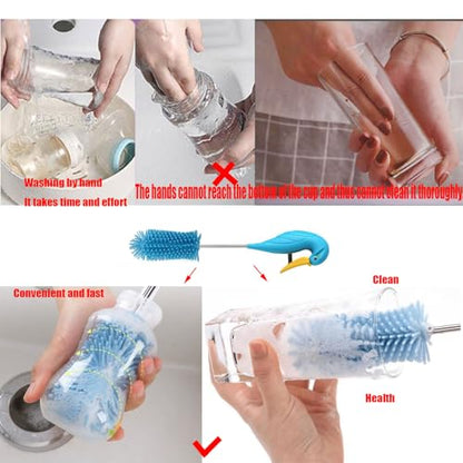 Silicone Bottle Brush Semi-Automatic Bottle Cleaner Brush for Baby, Sports, Vase, Glassware, and Smaller Diameter Openings