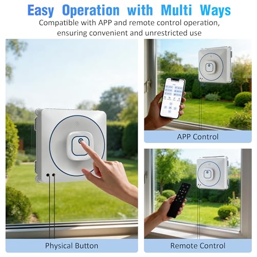 Window Cleaner Robot with 4 Cleaning Modes, 8000Pa Suction Dual Direction Auto-Spray Window Cleaner, Intelligent Path, Edge Detection, Remote Control, 15-Stage Anti-Fall System for Windows