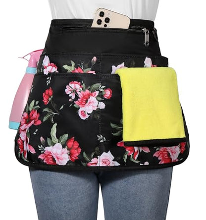 Bafelia Cleaning Apron Caddy for Women with 6 Pockets, Professional Waterproof Cleaning Supplies for Housekeeping - color: Peony