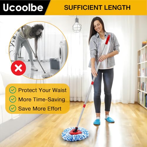 Spin Mop Replacement Head for O Cedar 2 Tank RinseClean, 4 Microfiber mop Refill, 1 Scrub Brush, 1 Mop Stick, 1 Mops Base, Deep Cleaning, 30" to 58" Mop Handle Replacement - size: 4+3 Mop Set(2 Tanks System)