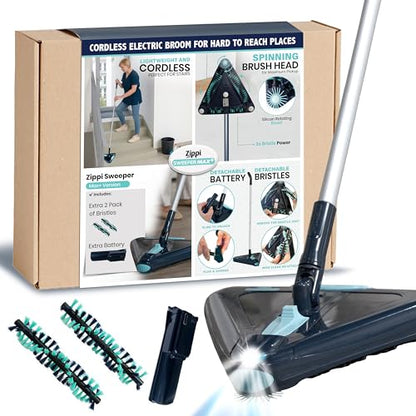 Zippi Sweeper Max Plus - 2025 Version Lightweight Sweeper, Triangular Design Allows for Sweeping in Corners, Perfect for Short Carpet Hardwood and Tile, LED Light, 1 Hr Cleaning Time - style: Zippi Sweeper Max Plus