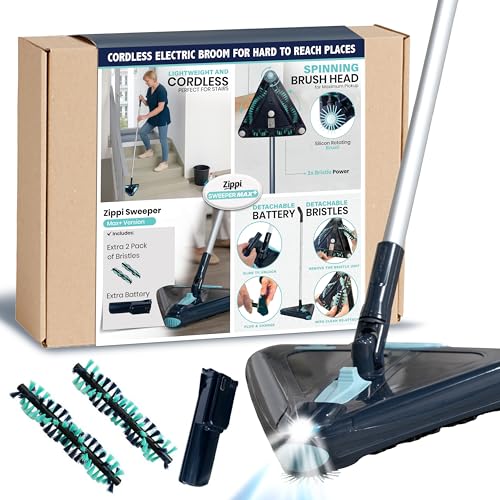Zippi Sweeper Max Plus - 2025 Version Lightweight Sweeper, Triangular Design Allows for Sweeping in Corners, Perfect for Short Carpet Hardwood and Tile, LED Light, 1 Hr Cleaning Time - style: Zippi Sweeper Max Plus