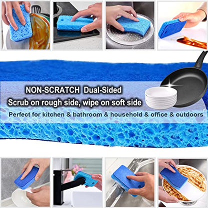 METUUTER 12-Count Scrub Sponges Kitchen Sponge Heavy Duty, Cellulose Sponges with Scouring Pads Dual-Sided for Kitchen and Household Use (Square-Multi) - color: Square-multi