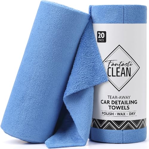 Fantasticlean Thick Microfiber Towels Roll, 14" x 14" Tear Away Detailing Cloth, Ultra Absorbent, Scratch-Free, Fluffy Coral Fleece, 20 Pack (Blue) - color: Blue