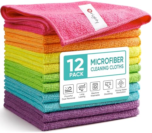Orighty Microfiber Cleaning Cloth Pack of 12, Microfiber Towels for Cars, Highly Absorbent Car Cleaning Supplies, Lint Free Cloths Clean Rags for Car Care, House, Kitchen, 12x11 inch - color: Multicolor, size: Pack of 12
