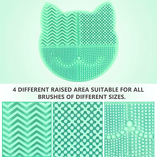 New Grass Green Silicon Makeup Brush Cleaner Mat with Portable Cat Shaped Cosmetic Brush Cleaning Pad Holder and Drying Holder - color: New Grass Green