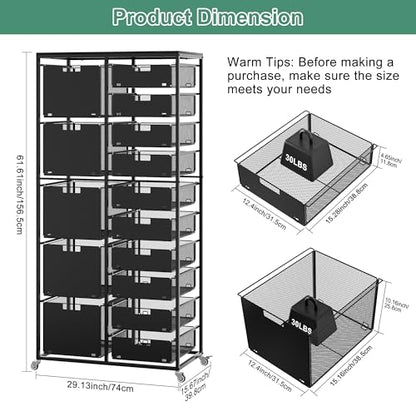 EasyPAG Rolling Storage Cart With 15 Drawers, Metal Craft Organizers And Storage Cart With Wood Tabletop, 30 Lbs Capacity Per Drawer For Home Office Classroom And Dorm, Black - size: 15 Drawers