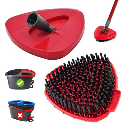 Mop Scrub Brush & Replacement Base for O-Cedar EasyWring 1-Tank | Heavy duty stiff bristle replacement triangle brush & base combo, perfectly fits O-Cedar EasyWring 1-Tank spin mop - size: 1 Scruber + 1 Base