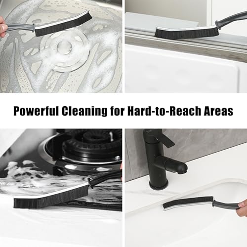 4Pack Crevice Cleaning Brush, Multifunctional Gap Cleaning Brush Tools with Hard Nylon Bristles, Ideal for Bathroom, Kitchen, Sink, Window, Black