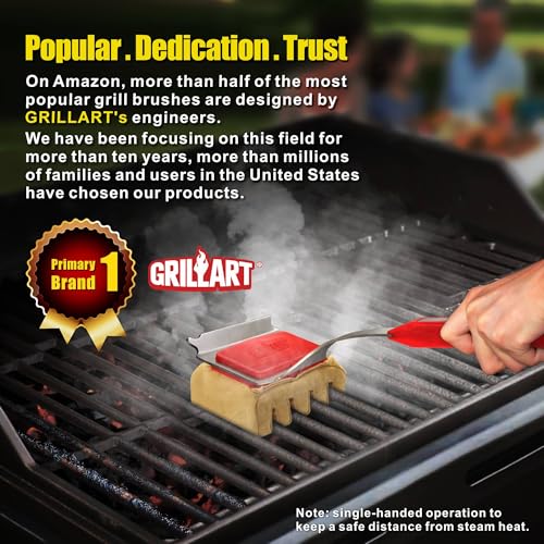GRILLART Grill Brush Bristle Free, Replaceable BBQ Cleaning Pad (No Handle), Safe Replacement Cleaning Pad/Head for Cast Iron/Stainless Steel Grates - Deep-Reach - color: Yellow