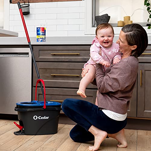 O-Cedar EasyWring RinseClean Microfiber Spin Mop & Bucket Floor Cleaning System with 3 Extra Refills, Plastic, Grey - color: Rinseclean Spin Mop & Bucket + 3 Extra Refills