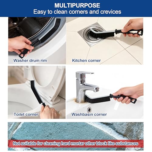 All-Purpose Hard Bristle Gap Cleaning Brush Set - Durable, Slim Design for Deep Reach into Tight Spaces - Versatile Household Crevice Cleaning Tool - 6Pcs, Black