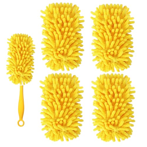 Reusable Duster Refill Compatible with Swiffer Hand Duster - 360 Heavy Duty Dusters Refills - Microfiber Ceiling Fan Duster for Swiffer Dusters Extended Handle, 4 Pack(Handle is Not Included) - color: 4 Pack(yellow)
