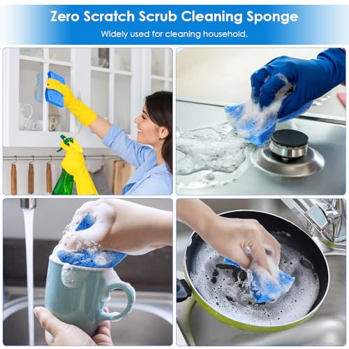 8PCS Blue Dish Washing Kitchen Sponge, Compressed Pack, Save Space | Non Scratch Scrub Sponge, Compressed to Save Space, Sponges for Cleaning Kitchen and Bathroom, Cleans Quickly and Well
