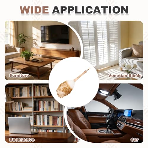 uxcell Wool Duster, 14.2" Natural Feather Cleaner Household Cleaning Duster with Solid Wooden Handle for Cleaning Fans Window Blinds Shelves Furniture, White Coffee - color: White Coffee, size: 14.2"