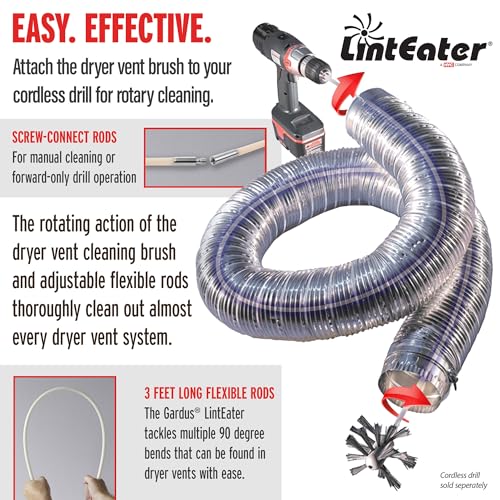 Gardus RLE24 LintEater Rotary Dryer Vent Cleaning System, Removes Lint, Extends Up to 24’ - style: 24' Screw-Connect Kit