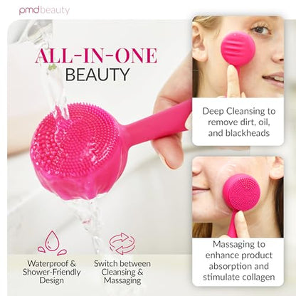 PMD Clean - Smart Facial Cleansing Device with Silicone Brush & Anti-Aging Massager - color: Pink