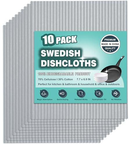 METUUTER 10 Packs Swedish Dishcloths, Reusable Kitchen Dishcloths Compostable Cellulose Dish Clothes for Kitchen and Household Use (Grey) - color: Grey