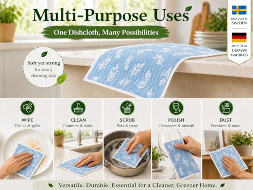 10 PCS Leaf Print Swedish Dishcloths for Kitchen 100% Biodegradable, Reusable Cellulose Sponge Cloths Ultra Absorbent, Eco Friendly Cleaning Towels Dishcloths for Washing Dishes & General Cleaning - color: 10 Pcs-leaf Print
