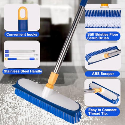 Floor Scrub Brush - 2 in 1 Deck Scrub Brush with Long Handle for Tile, Deck, Patio, Marble, Garage, Wall, Kitchen, Bathroom - size: 12"