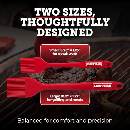 Lightyear Silicone Basting Pastry Brush Set (2 Pcs) ❘ 450°F Heat Resistant Oil Brush for Your Kitchen - Ideal For BBQ’s, Baking & Cooking | 100% Food Grade Silicone - BPA Free & Dishwasher Safe (Red) - color: Red