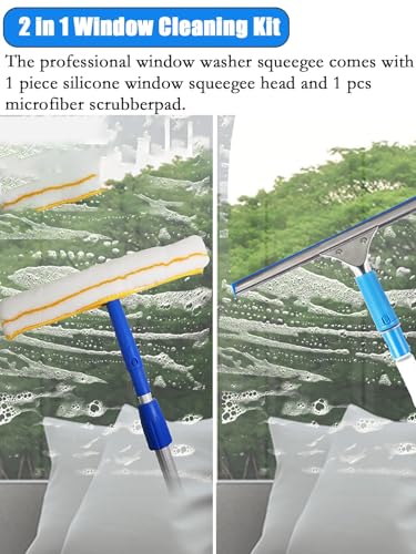 Professional Glass Cleaning Kit - Heavy Duty 2-in-1 Washer with Extendable Pole (12m/39.4ft) for Small Business, Window Cleaning Equipment, Streak-Free Shine - color: 9m/29.5ft