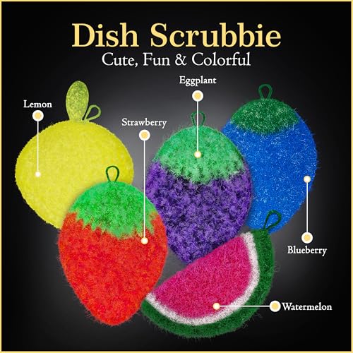 Dish Scrubbie Non-Scratch Dish Scrubber-Long Lasting & Odorless, Safe on Non-Stick, Cast Iron, Glass and Other Surfaces, Reusable Kitchen Sponge Alternative for Kitchen, Bathroom & Floors (Pack of 5)