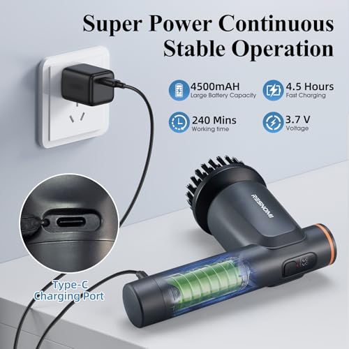 Electric Spin Scrubber,Cordless Shower Scrubber with LCD Display,Upgraded Motor 400/550RPM,2 Speeds Electric Scrubber with 6 Replaceable Heads,Handheld Cleaning Brush for Kitchen/Bathroom/Tile/Tub